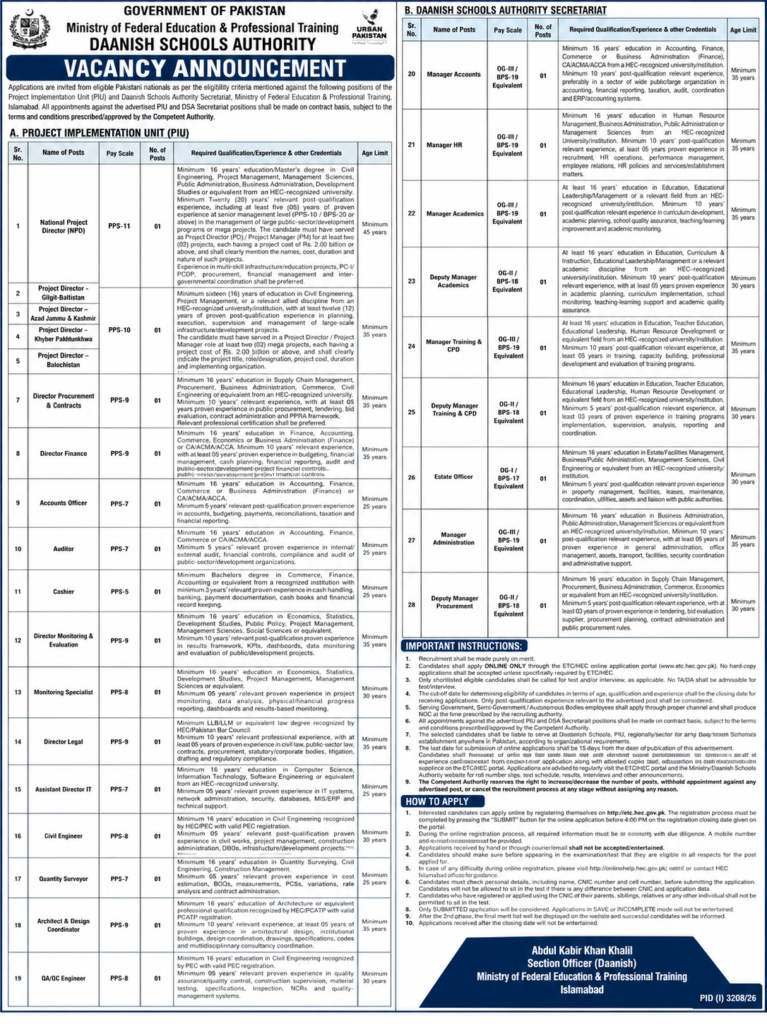 Daanish Schools Authority Jobs 2026 – Latest Vacancies Update