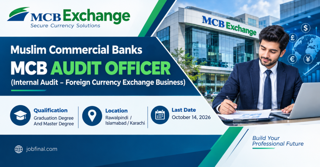 Muslim Commercial Banks MCB Bank Jobs 2026 - MCB Audit Officer Vacancy Detail