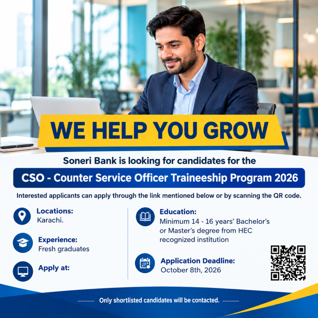 Soneri Bank CSO Jobs 2026 - Counter Service Officer Traineeship Program 2026