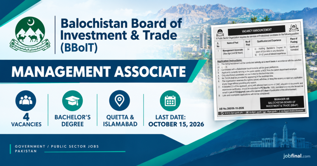 Balochistan Board of Investment & Trade Jobs 2026
