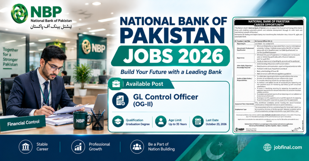 National Bank of Pakistan Jobs 2026 – GL Control Officer (OG-II)