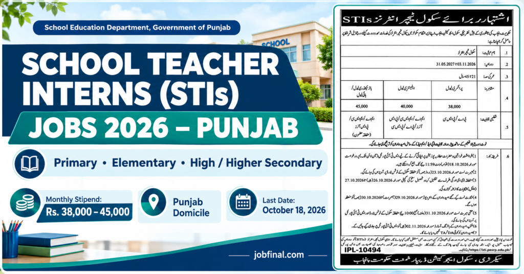 School Teacher Interns (STIs) Jobs 2026 Punjab