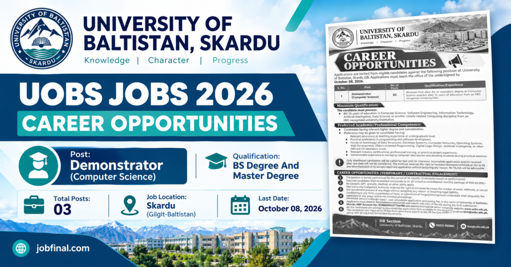 University of Baltistan UOBS Jobs 2026